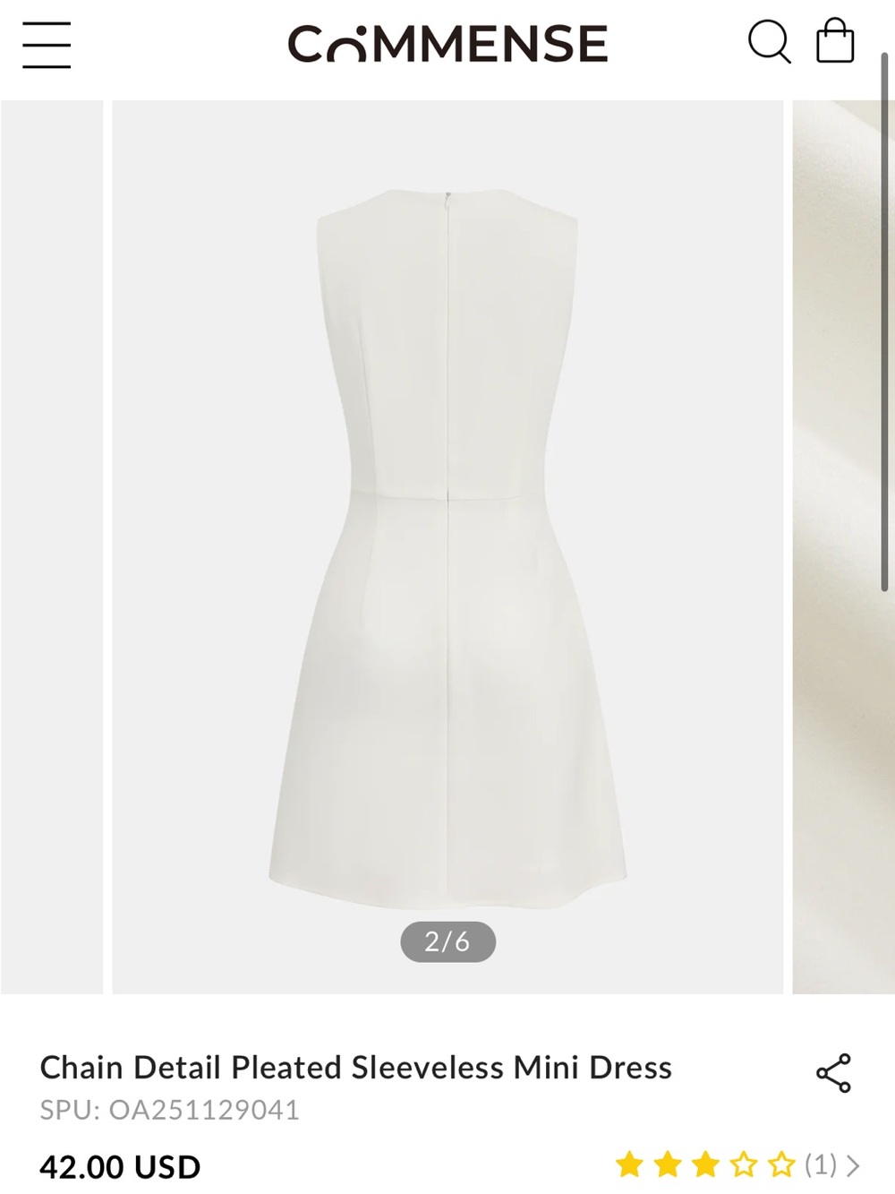 COMMENSE Elegant Cream Pleated Accent Midi Dress - Picture 2 of 7